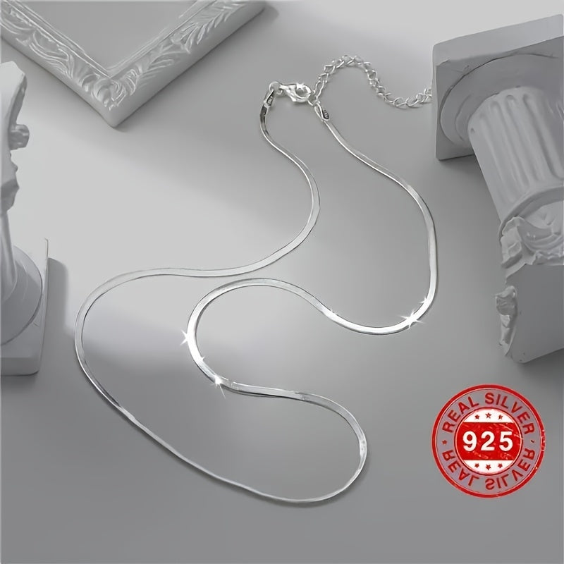 S925 Sterling Silvery Flat Snake Bone Chain, Handmade, Sterling Silvery Allergy Proof, Artistic Necklace, Can Be Worn Alone, Overlap And Mix And Other Multiple Wear Styles, Unisex, Jewelry Gifts