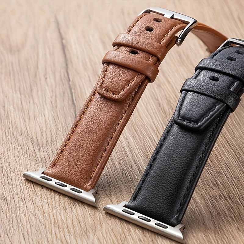 Calfskin Leather Watch Band Compatible with Apple Watch Series SE/3/4/5/6/7/8, 38mm/40mm/41mm/42mm/44mm/45mm/49mm, Preppy Style with Deployant Clasp, Unisex Wristband Replacement