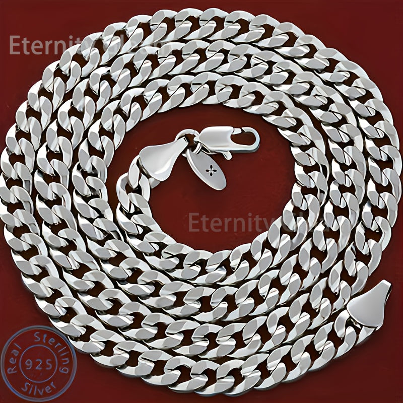 925 Sterling Silvery Cuban Chain Men's Necklace, Fashion Personality, Casual Attire, Birthday, Gift Souvenirs, Valentine's Day, Christmas, Halloween, Thanksgiving Day, Gift Box