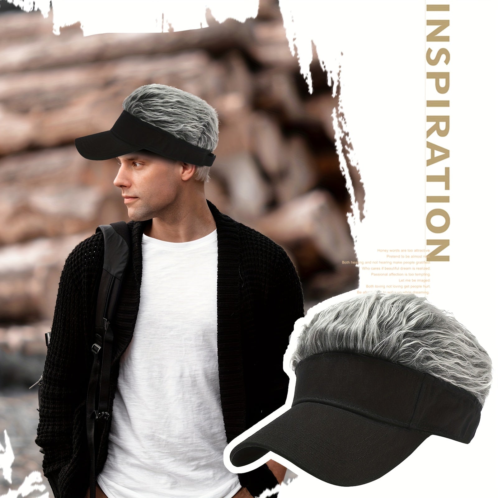 Men's Baseball Golf Hat Cap Sun Visor Wig Hat with Fake Flair Hair Outdoor Sports