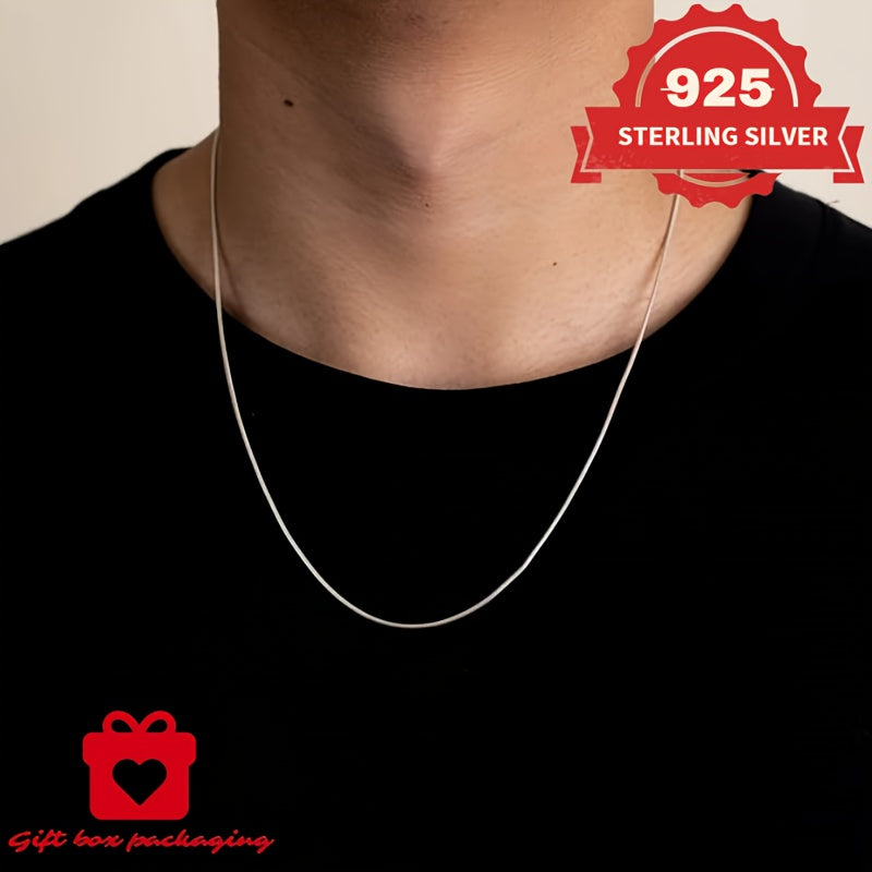 1mm Handmade Necklace, 925 Sterling Silvery Fashion Round Snake Chain Necklace, Unisex, Available In Sizes, Mother's Day, Daily Gift for Him/Her/Girlfriend, Comes In A Beautiful Gift Box, TotalWeight Of The Product(Silvery Gram Weight 6.24g)