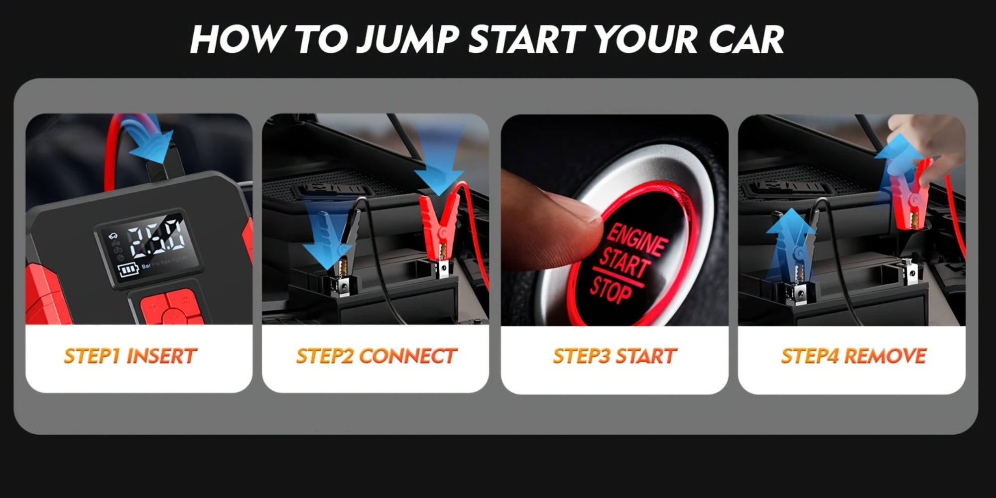 [Portable Jump Starter] 15000A-19000A Peak 350PSI 12V 17-in-1 Portable Jump Starter with Air Compressor Jump Starter, Car Battery Charger, Car Jump Starter with Air Compressor, Jump Starter Para, Car Accessories Tools, LED Light, Battery Charger, Cart Bat