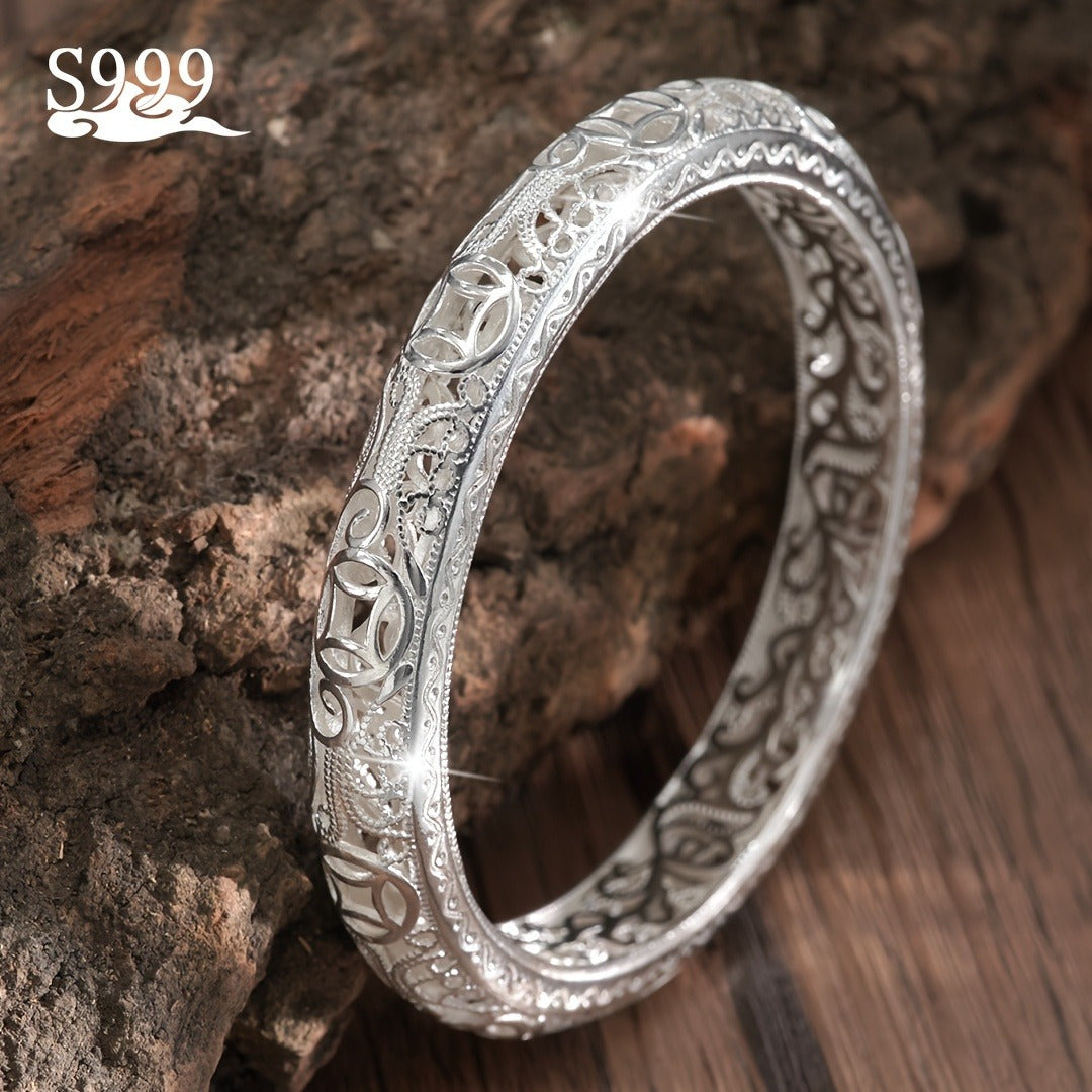 [Girlfriend Birthday Gift] S999 Pure Silver Women's Bracelet, Solid Silver Closed End Bracelet, Women's Multi Functional Jewelry, High End Shining Fashion, Girlfriend Birthday Gift