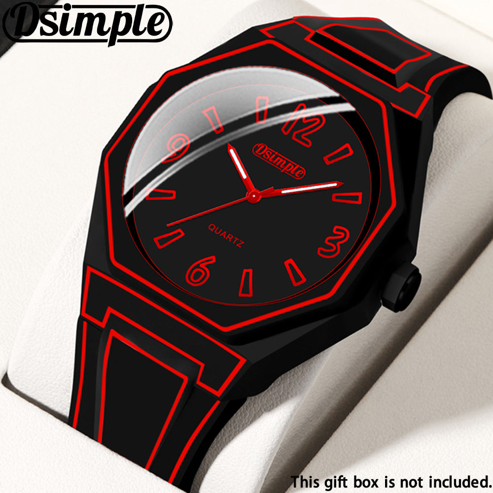 [ Unique Watches for Men] 1pc Fashion Unisex Creative Wrist Watch, Red Silicone Strap, Round Dial, Analog Quartz Watch, Student | Casual | Outdoor Must Have, Best Gift