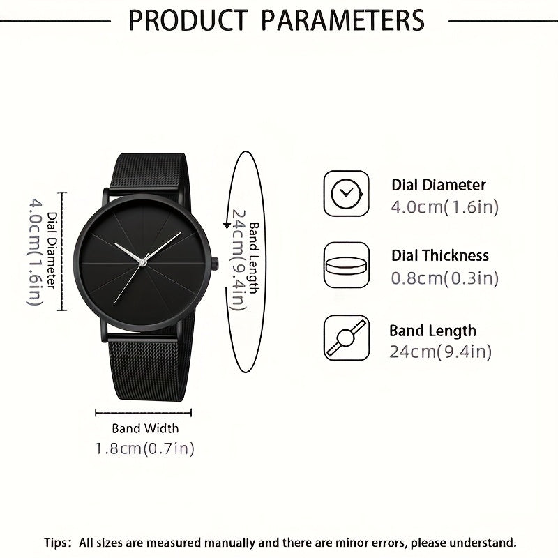 4pcs/set Men's Watch Jewelry Set, Cool Black Fashion Watch, Ring, Necklace, And Bracelet Set, The Best Gift Clock Jewelry Set, Without Box