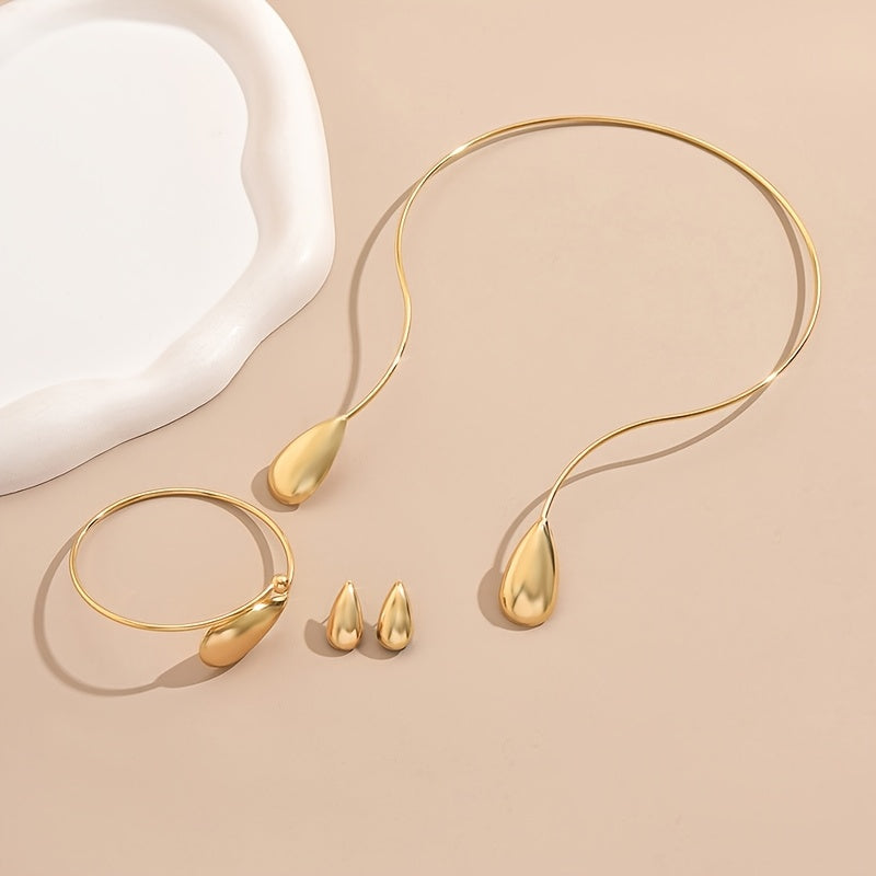 [Elegant Geometric Jewelry] S925 Silver Elegant Geometric Droplet Jewelry, a Set of Elegant Geometric Sparkling Droplet Earrings, Bracelets, and Women's Necklaces