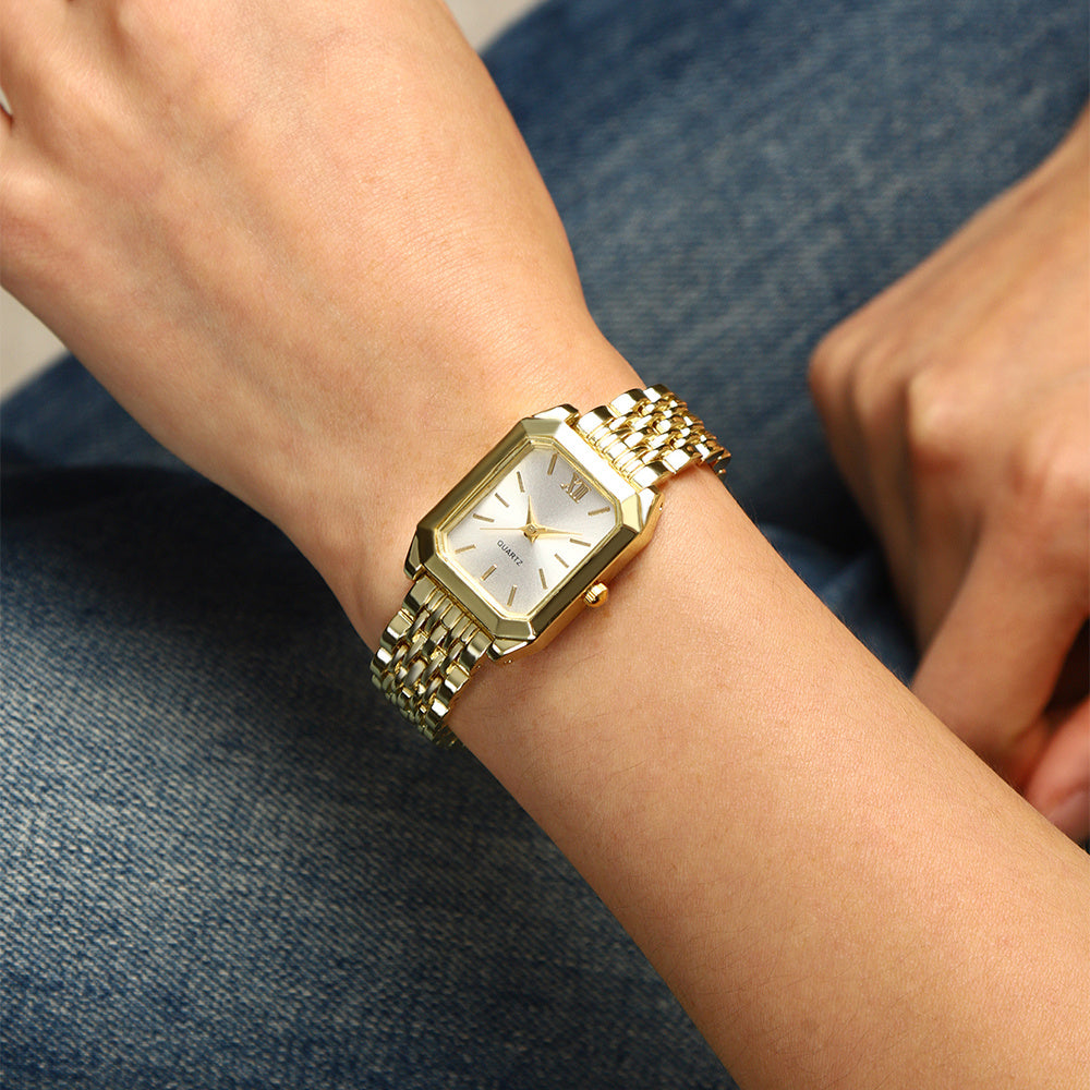 6pcs/ set Elegant Minimalist watches for women, Quartz women'S watches, Square Dial ladies watches with Heart Pendant Necklace, Bracelet, Earrings, Ring, Best Choice for Women'S Gift, Suitable for All Occasions and Gifts, reloj de mujer.