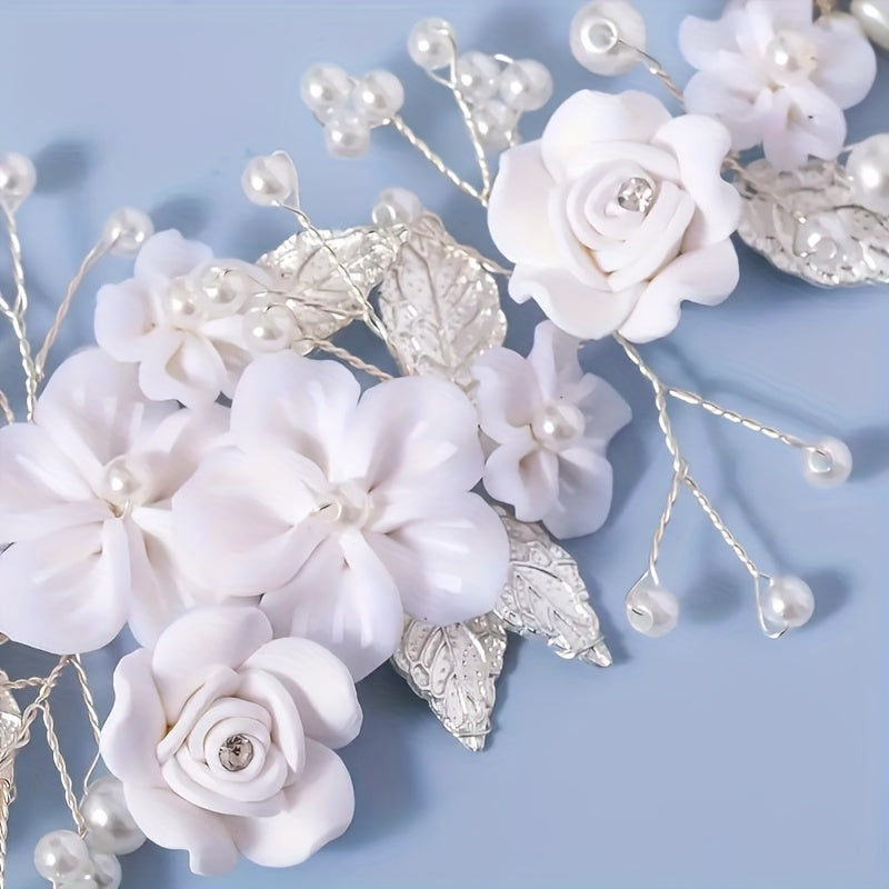 1pc of Floral Hair Accessory for Brides, Featuring Artificial Pearls And Leaves, Suitable for Weddings And Everyday Wear