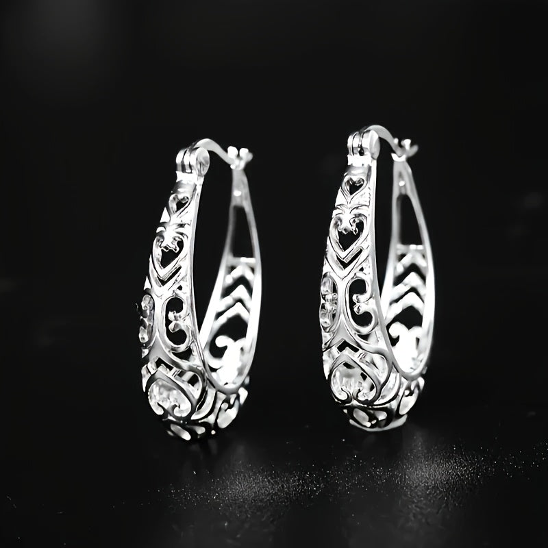 Mm Wide Sterling Silver Oval Hollow Flower Earrings, Halloween, Valentine'S Day, Christmas, Autumn And Winter Universal Match, Gift Box