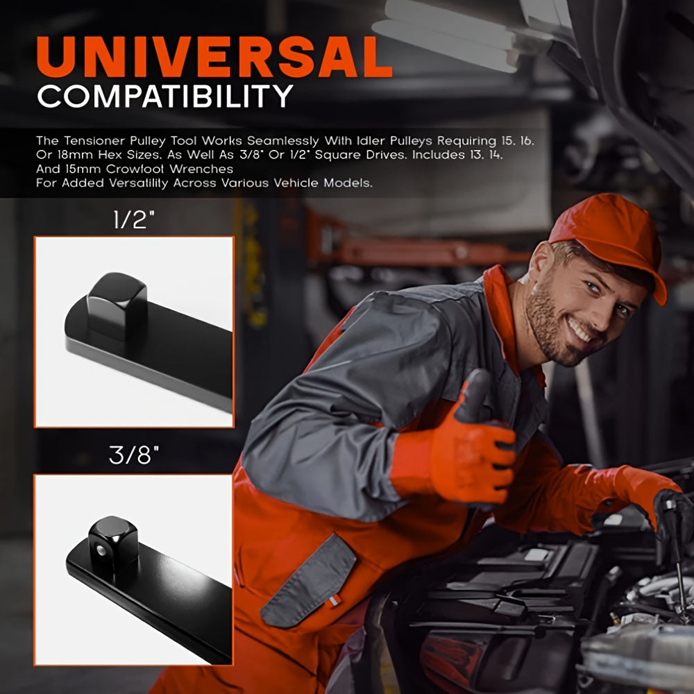 8pcs Professional Automotive Serpentine Belt Tool Set, Universal 3/8" 1/2" Drive Serpentine Belt Adjust Tightener Wrench Tool Set, Idler Pulley Adjuster Wrench, Easy To Install, Automotive Belt Removal And Installation Kit For Car Engine Repair