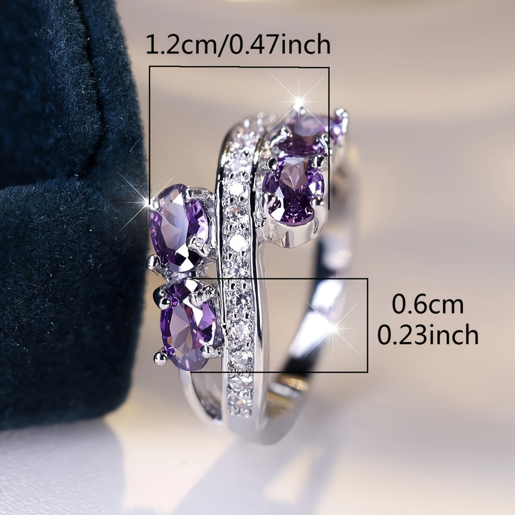 [Bride Wedding Ring] S925 Pure Silvery Purple Charm Ring Elegant Purple Synthetic Zirconia Ladies Ring | Bride Wedding Ring, Shiny Jewelry, Creative Design, Total Weight Of The Product (2.95g)