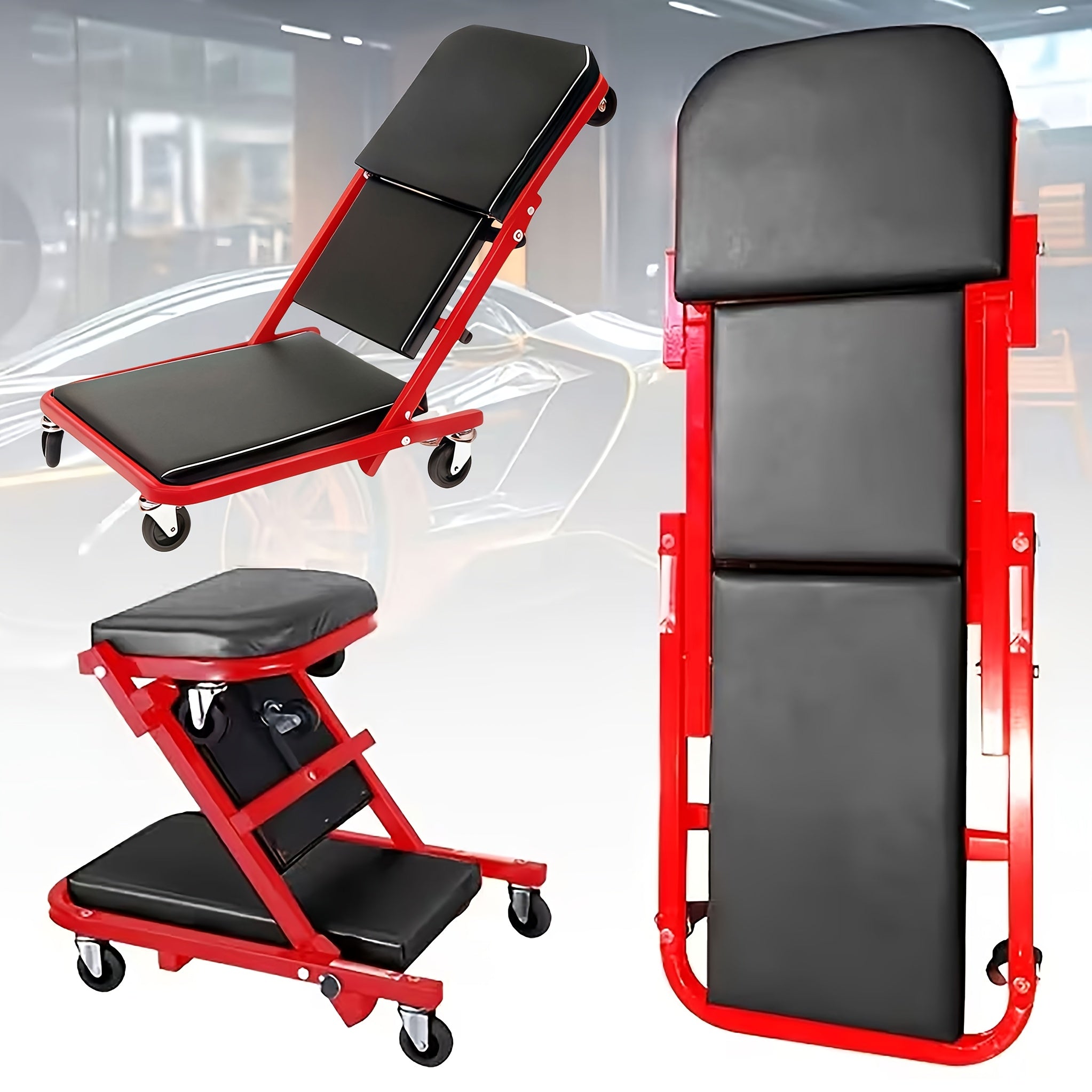 Shaped Wheeled Creeper Stool(Sold Separately), Foldable/Non-Foldable Crawler Mechanic Seat, 300 Lb Load Capacity with 6 2.5-Inch Casters, Great Gift for Men