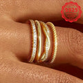 [Sterling Silver Rings] 4pcs Set Of 925 Sterling Silver Twist Halo Rings For Women - Fashionable, Stackable, Suitable For Daily And Party Wear, Total Weight Of The Product (2.93g)