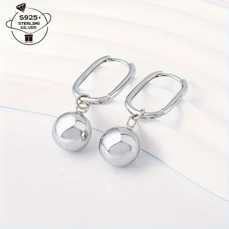 1 Pair of Women's S925 Silver Simple High-End Geometric Glossy Large Round Bead Pendant Everyday Multifunctional Party Earrings no box