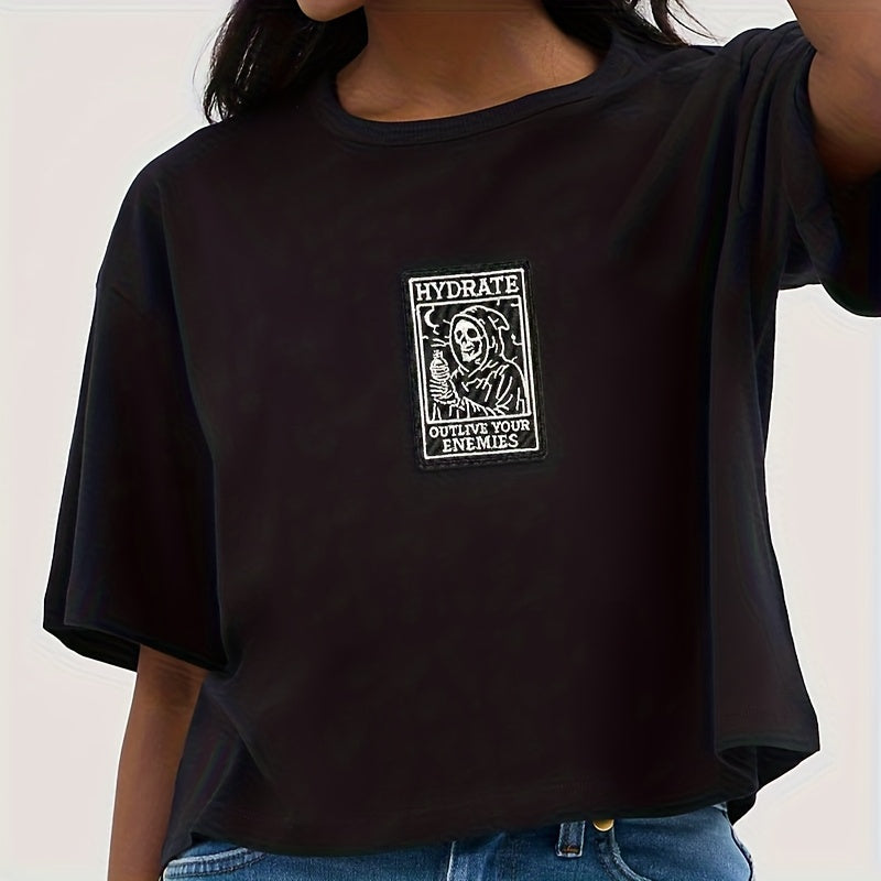 3pcs Hydration Is Better Than Enemies Embroidered Patches - Gothic Skull & Hydration Design, Black Humor Meme Applique For Jackets, Hats, Bags, Jeans