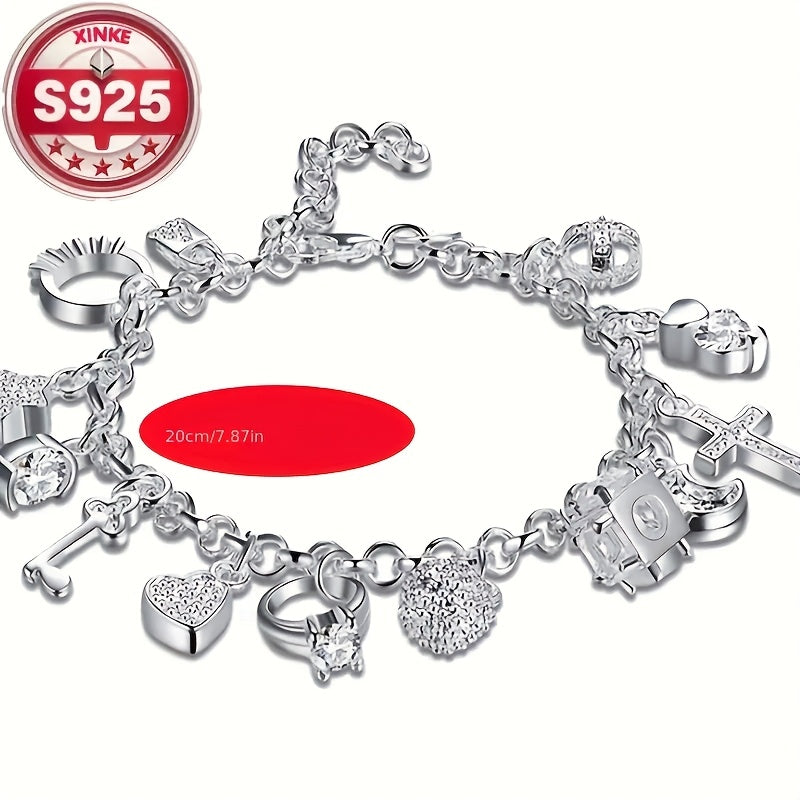 [Sterling Silver Charm Bracelet] 925 Sterling Silver Charm Bracelet for Women, Vintage Fashion Collection, Daily Wear Jewelry Accessory, Total Weight of the Product (2.5g)
