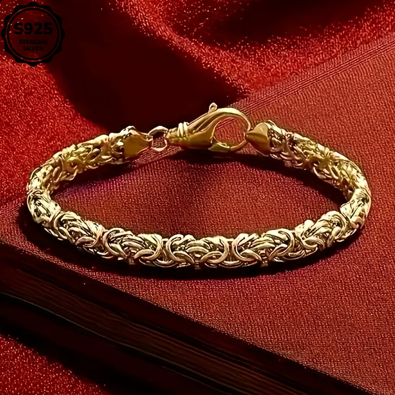 18K Gold Plated Plated-plated Grass Rope Golden Bracelet, 925 Sterling Silvery Material, The Perfect Choice for Men for Everyday, Party Wear - The Perfect Gift for Birthdays, Valentine's Day, Father's Day, Any Holiday, Gift Box