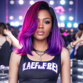 2026 July 4th Wig - 12" Fantasy Pink Purple Gradient Synthetic Natural Straight Wig with Bangs | Summer Breathable | Ready to Wear, Suitable for Beginners | Everyday, Holiday, Cosplay Wigs | Great for Independence Day, Thanksgiving, Halloween, Christmas |