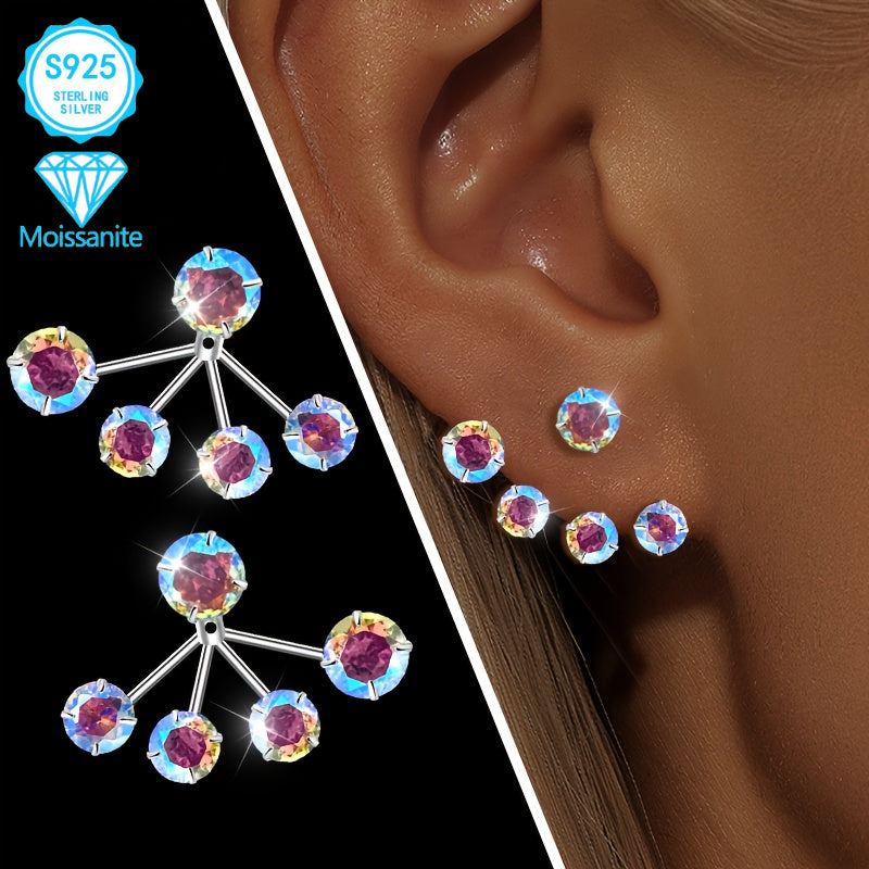 EJG - One Pair, 925 Silver, Women's Fashionable Colorful Moissanite Earrings, Torus-style Earrings, Unique Design, Cute and Delicate, Dazzling, Can Be Given As Gifts to Friends At Christmas | Festivals, Can Be Worn in Parties, Daily Occasions, Hypoal
