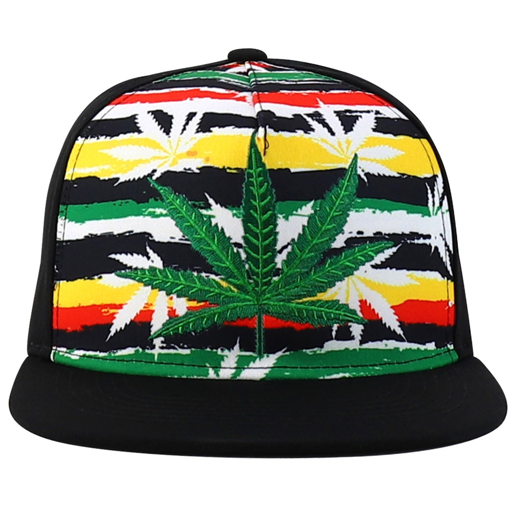 Rasta MJ Leaf 3D Embroidered Flat Bill Snapback Cap