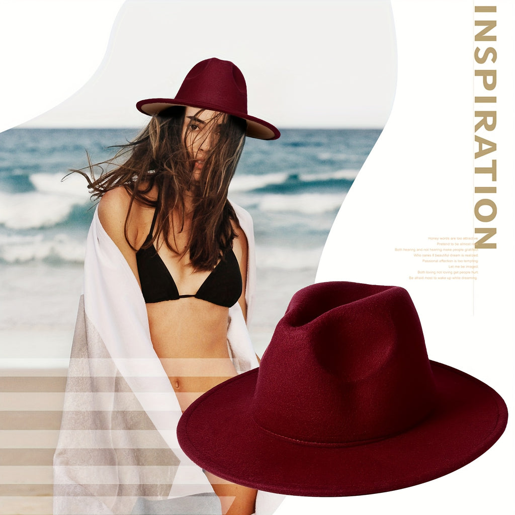 Men's Women's Two Tone Wide Brim Fedora Hat Trilby Panama Jazz Cap