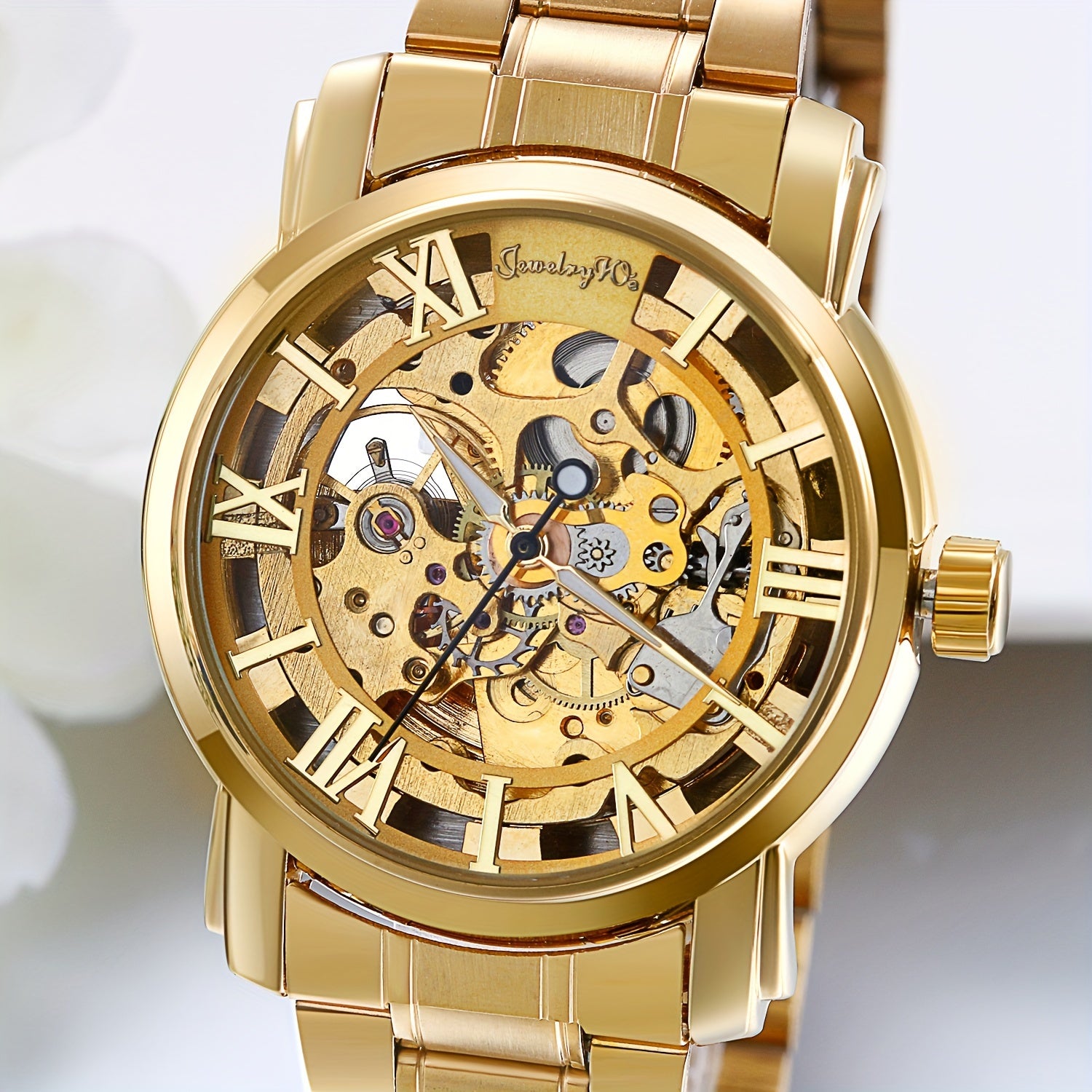 Luxury Men'S Stainless Steel Transparent Skeleton Automatic Mechanical Wrist Watch, Without Battery
