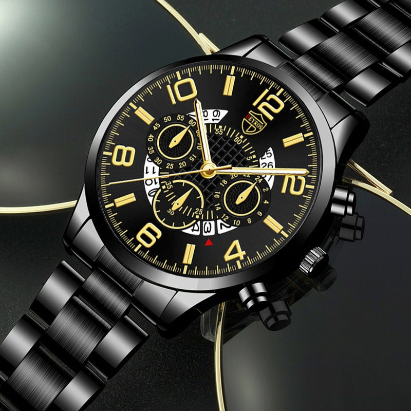2pcs/ set Luxury Men's Watches Fashion Business Male Stainless Steel Date Analog Quartz Wrist Watch Mens Sets Gift Selection