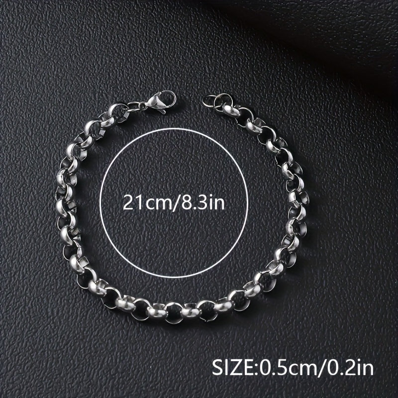 12pcs Set: Men'S Hip Hop Stainless Steel Cuban Chain Bracelet - Perfect for Daily, Party, And Festival Use