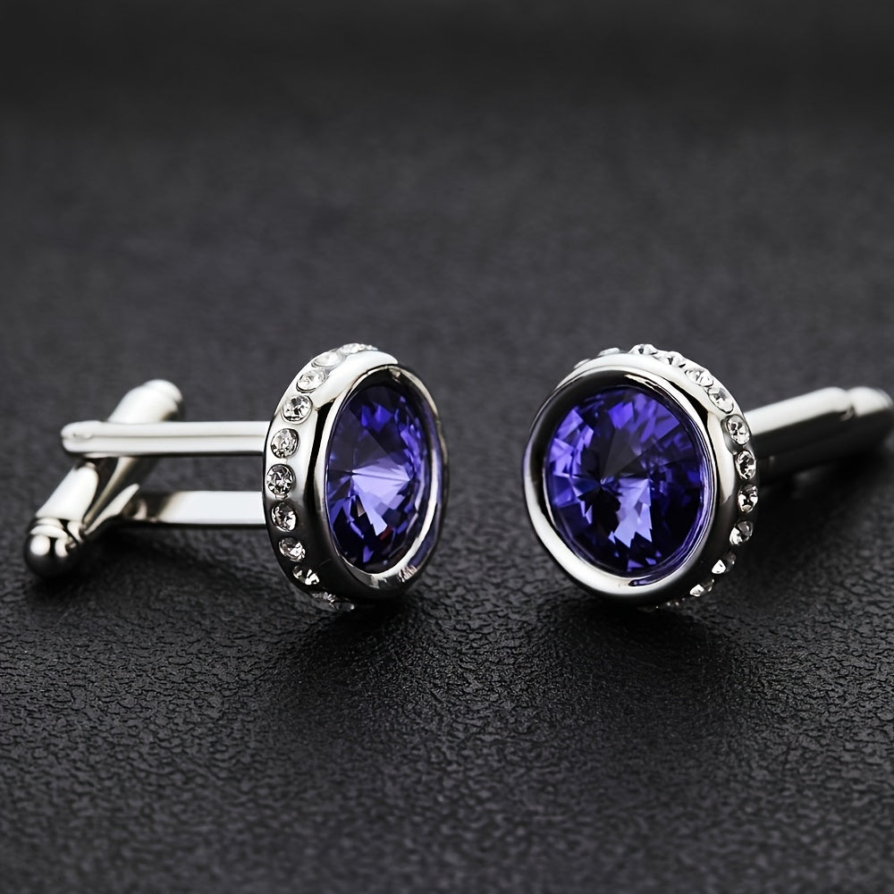 Elegant Cufflinks for Men, French Shirt Business Wedding Cuff Links, Sparkling Suit Accessories, White Blue Red Purple 4-Color Options, Gift for Him