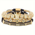 Crown Stone Prism Bead Woven Bracelet Set for Men