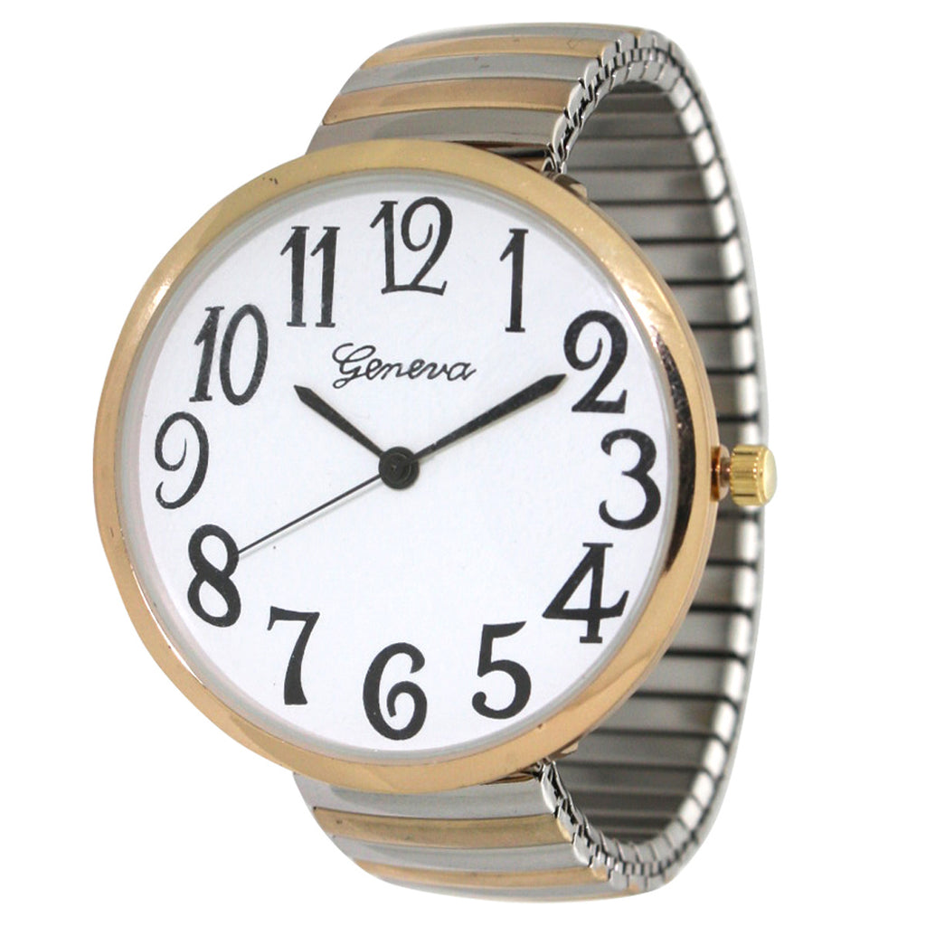 Large Face Metallic Shiny Color Stretch Band Women's Watch