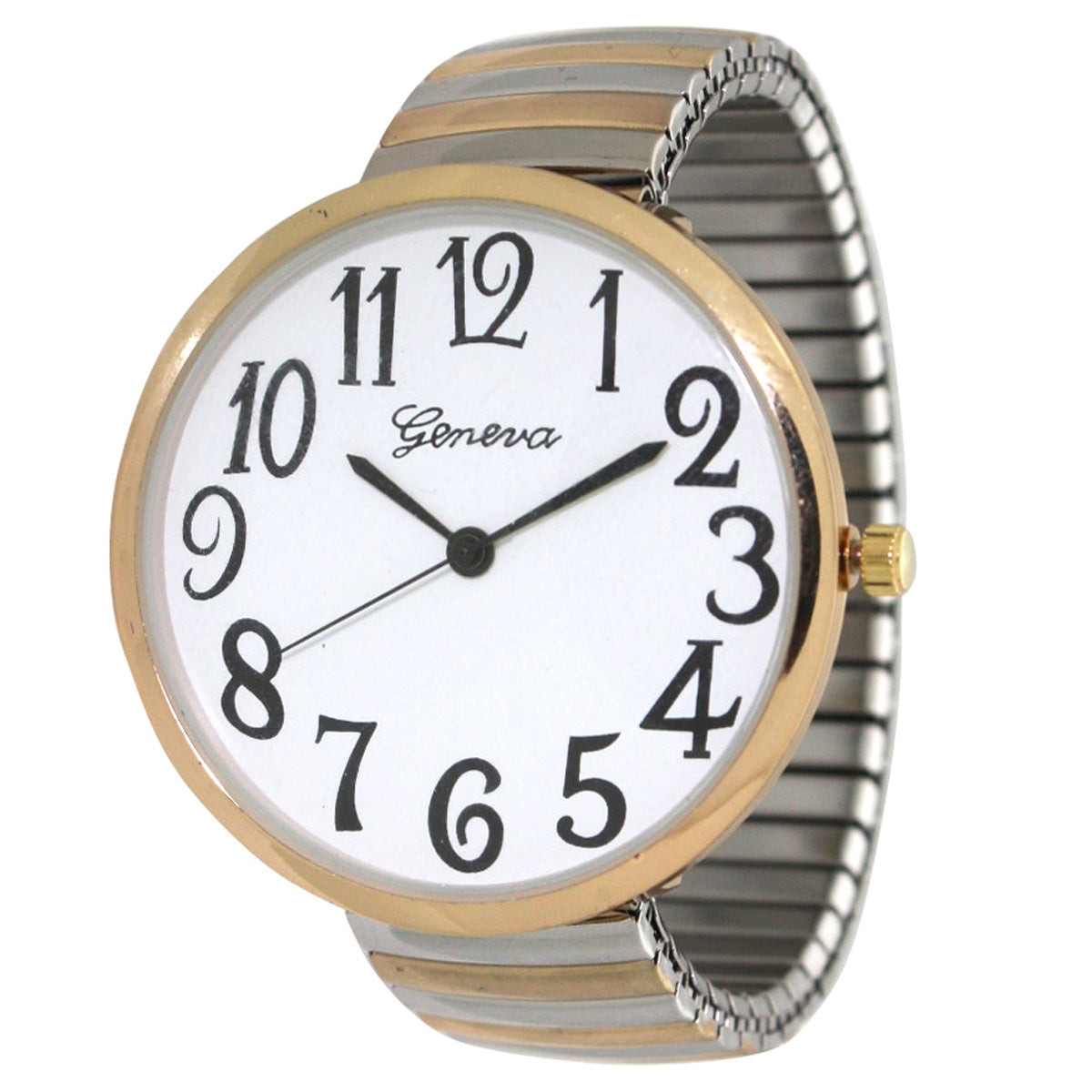 Large Face Metallic Shiny Color Stretch Band Women's Watch