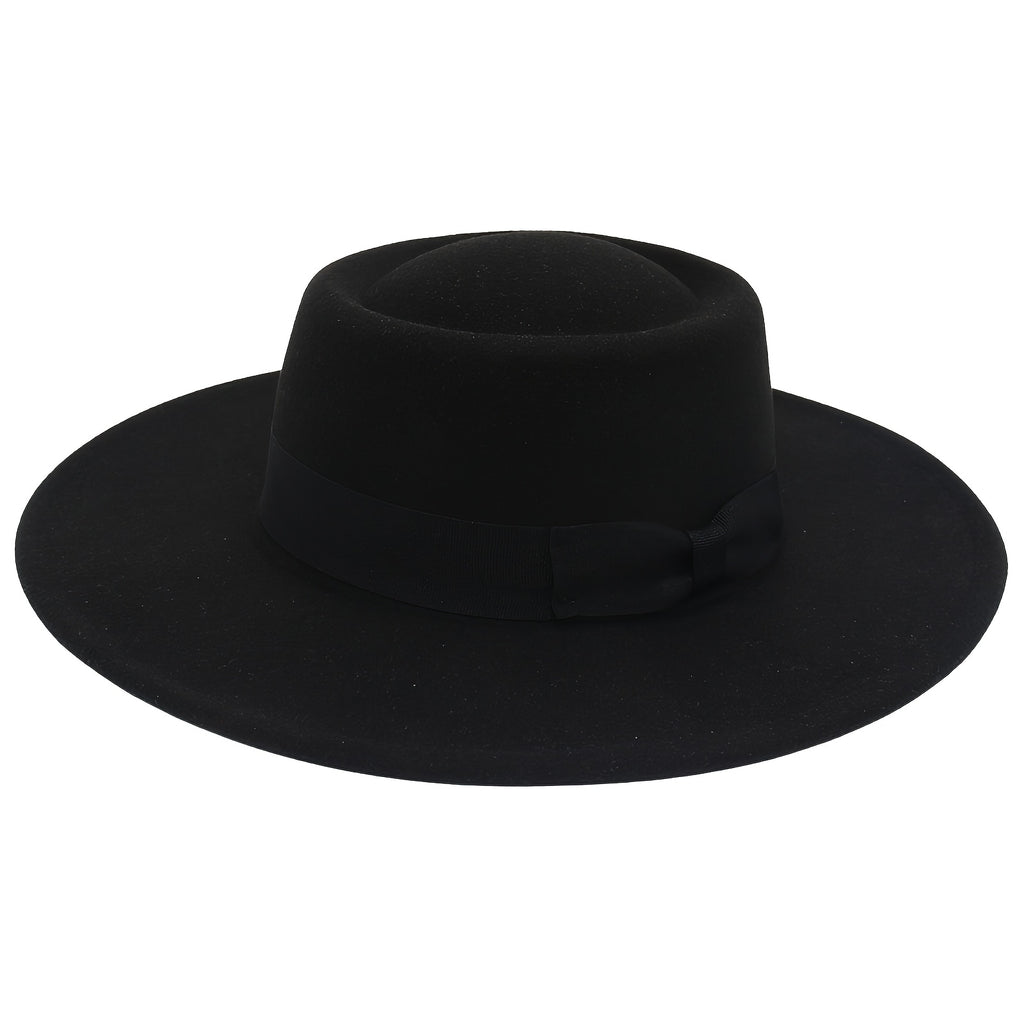 Women's Ladies Elegant Bow Fedora Hat Wide Brim Felt Hat Panama Church Derby Top Hat