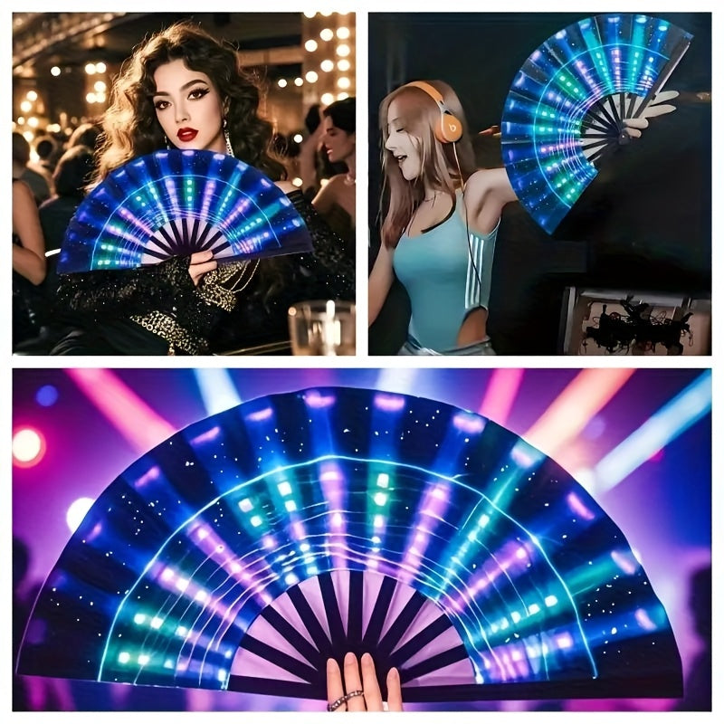 13-Inch Glow Party Fan - Extremely Bright Blue Neon Glow, Water-Resistant Material, Great for Evening Events, Disco Gatherings, And Big Celebrations, Perfect Fashion Gift for Both Men And Women