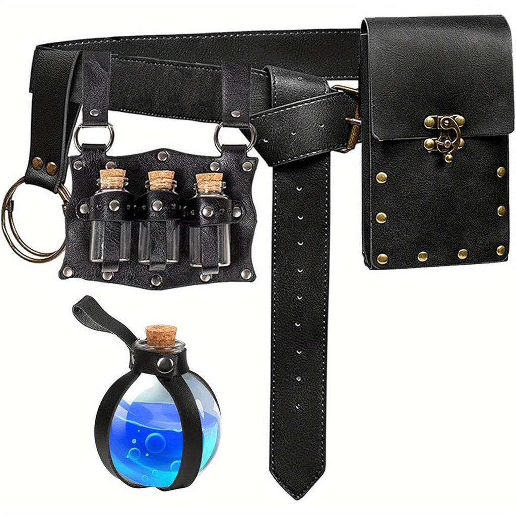 Set of 5 Renaissance-Themed Additions Including a Belt Pouch, Waist Bag, Keyring Hook, And Potion Vials, Perfect for Festival Cosplay Or Halloween Costumes