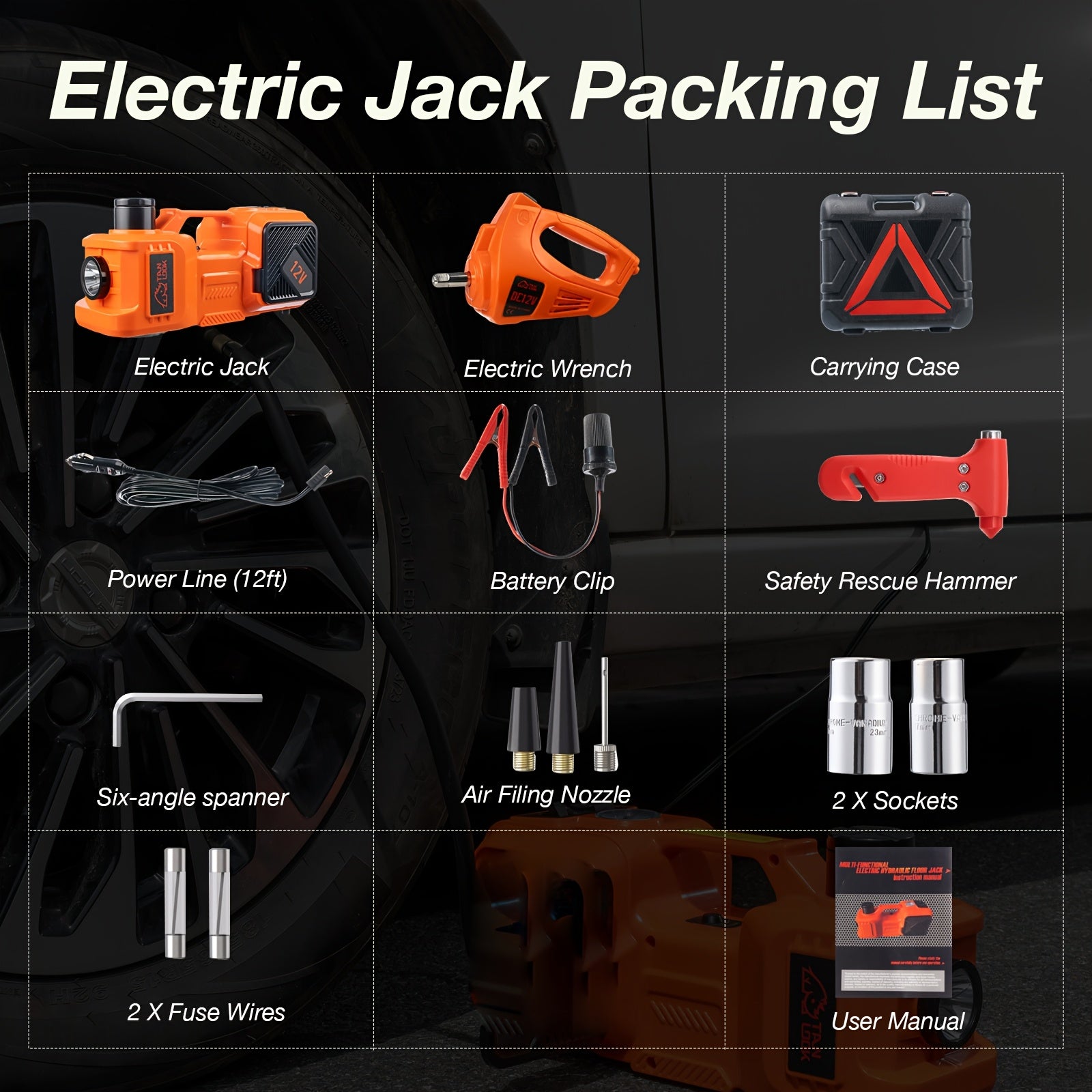 5 Ton Electric Car Jack, Hydraulic Jack and Electric Impact Wrench, Portable Car Lift with Built-in Air Pump, Suitable for SUV MPV Car Truck, Tire Replacement Garage Maintenance, Emergency Maintenance