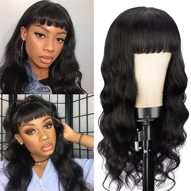 Women's Looking Front/Temporal Hair Line Wig - Heat-Resistant Lightweight Curly Wavy Hair with Edges, for Daily Wear, Parties & Casual Outfits - Suitable for Skin Tones (Black Wavy Hair)