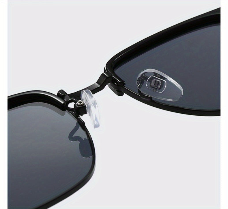 Unisex Retro Semi-Rim Frame UV400 Sunglasses - Classic Half Frame Design with Case & Cleaning Cloth - Stylish Eyewear for Daily And Travel Use