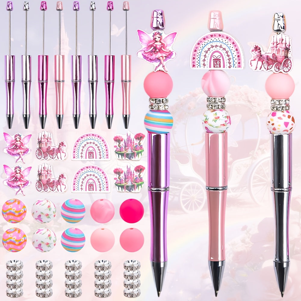 8Set of Featuring Unicorns, Princess Castles, Pink Fairies, And Wooden Decorative Elements, It Is Perfect for Office And Study Supplies