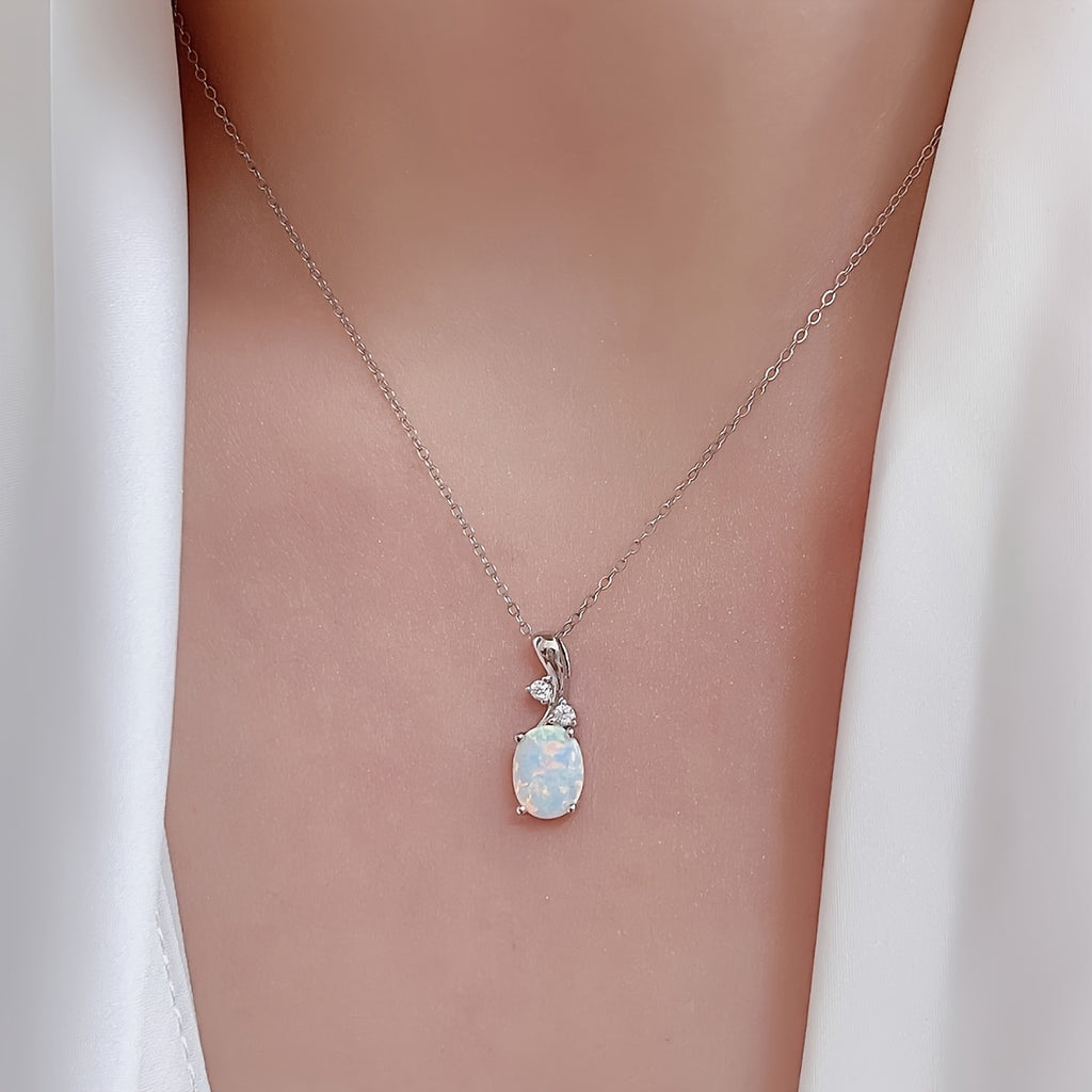 4pcs Set 925 Silver Easy Fashion Elegant Water Drop Opal Pendant Necklace Earrings And Ring Women'S Additions Party Jewelry Set