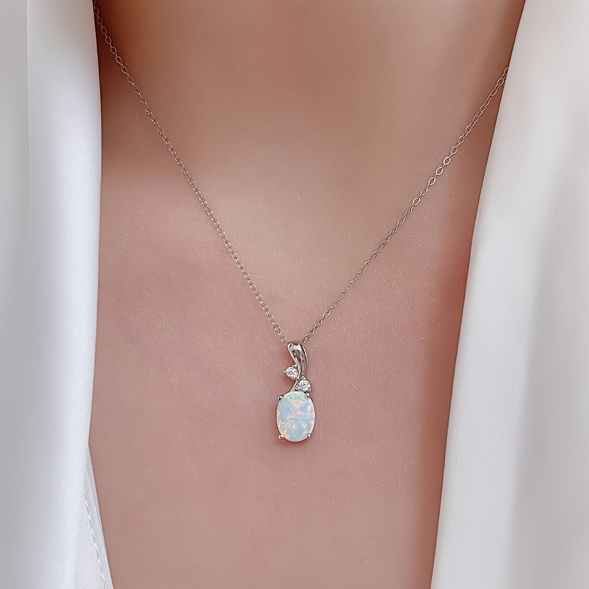 4pcs Set 925 Silver Easy Fashion Elegant Water Drop Opal Pendant Necklace Earrings And Ring Women'S Additions Party Jewelry Set