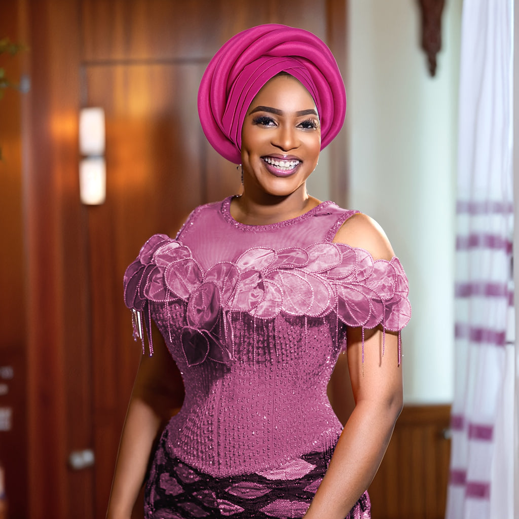 [Exquisite Nigerian Wedding Hat] Exquisite 100% Polyester Nigerian Wedding Hat for Women - Sponge Turban with Elasticity, Religious Theme, Button Closure, Craftsmanship, Hand Washable - Perfect Festive Headwear for Special Occasions