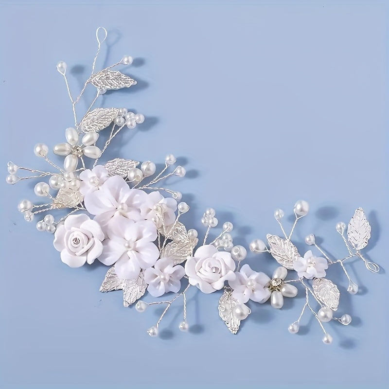 1pc of Floral Hair Accessory for Brides, Featuring Artificial Pearls And Leaves, Suitable for Weddings And Everyday Wear