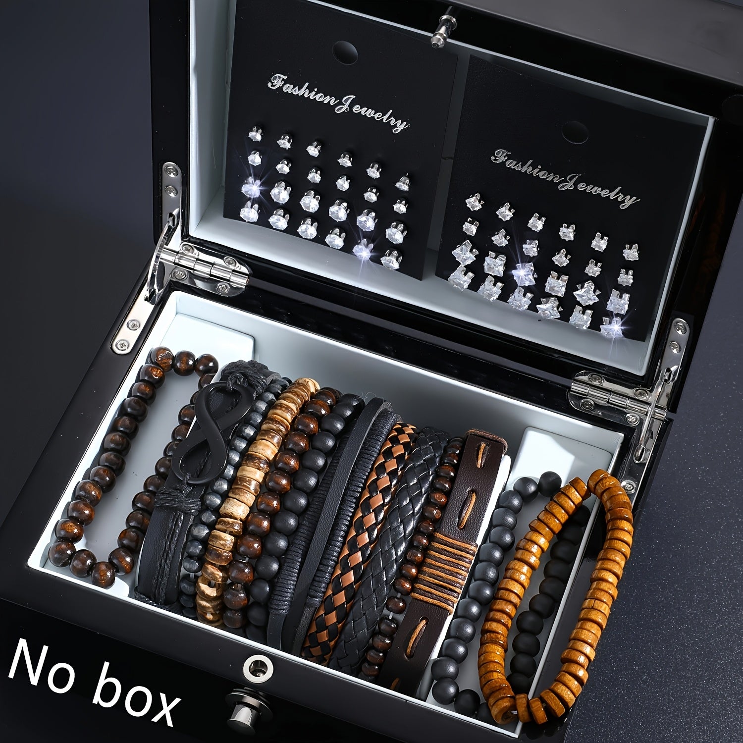 A 61pcs Set Featuring Stylish And Minimalist Men'S Bracelets Along with Various Styles of Earrings, Perfect for Boys' Everyday Outings, Trendy Outfits, And As Gifts for Holidays, Brothers, Sons, Or Fathers.