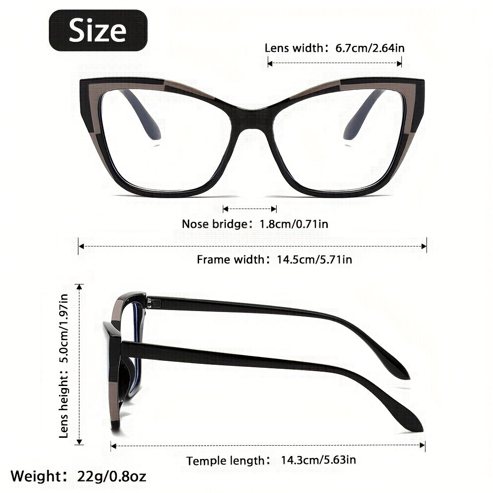 Elegant Cat Eye Reading Glasses for Women - Fashionable Color Block Design, Anti-Blue Light, +1.0 to +4.0 Strength