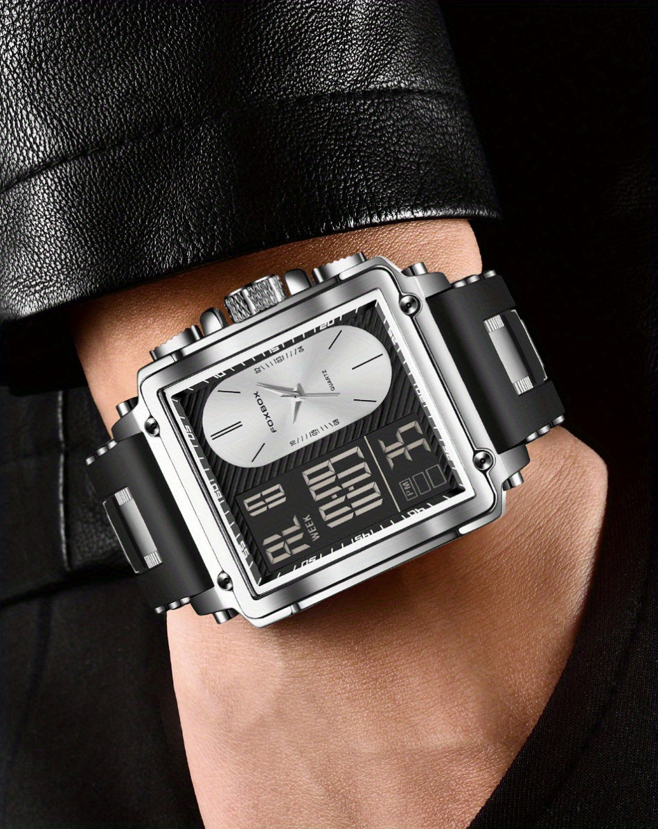 LIGE Men's Luxury Dual Display Business Watch - Golden & Black Quartz Chronograph with World Time, Stopwatch, Date Display, Square Face, Battery-Powered - Ideal for Father's Day & Christmas Gifts, Versatile Wristwatch, Modern Square Face, Sophisticated St