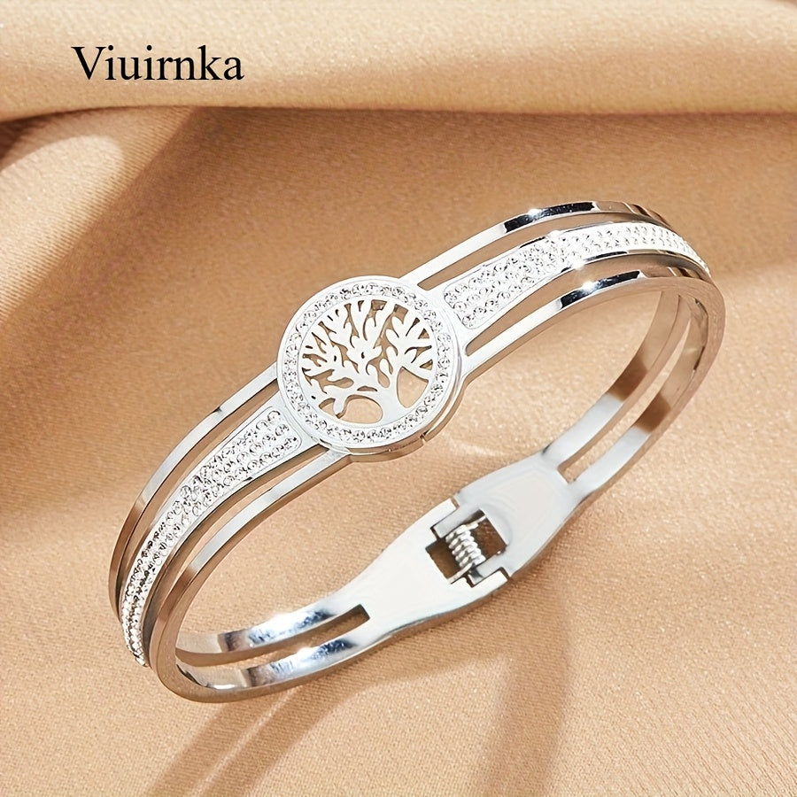Eternal Life Tree Charm: Women's Stainless Steel Bangle Bracelet, Symbolic Holiday Gift for Her - Durable & Hypoallergenic Jewelry - Comes with Gift Box