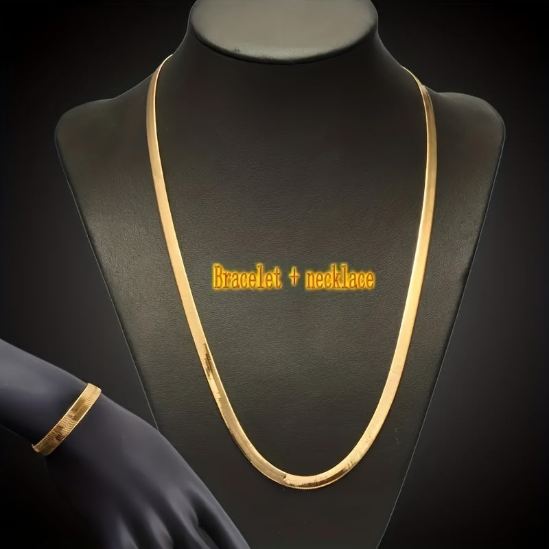 2pcs Luxury Hip-hop Set - Unisex - Fashionable Necklace And Bracelet Combination -18K Gold Plated 18K Gold Plated-plated Snake Chain Design Suitable For Parties And Birthday Gifts, Available In Multiple Sizes 18 20 22 24 26 28 Inches
