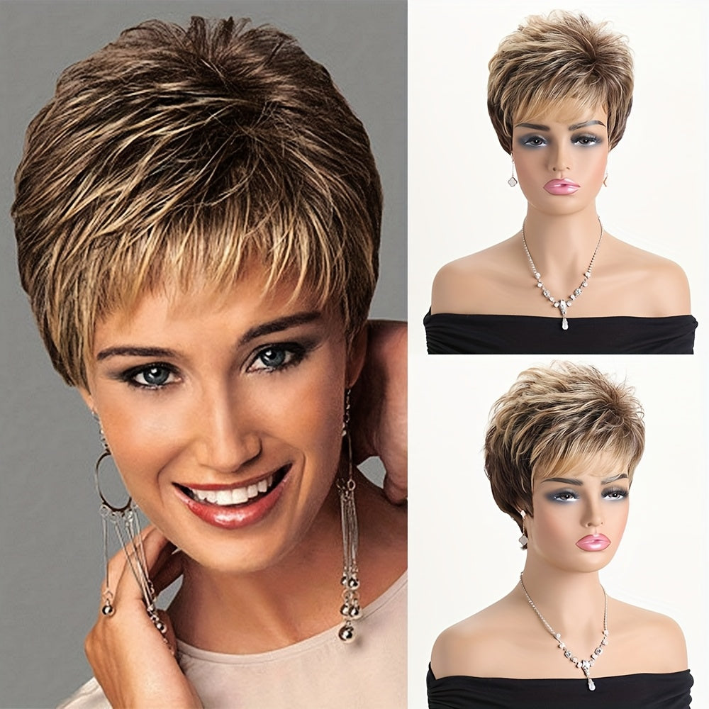 10-Inch Short Curly Wig for Women, Mixed Brown Color, Heat-Resistant Synthetic Fiber Material, Rose Net Wig Cap - Suitable for Daily Wear, Costume Play, Carnivals, Music Festivals, Parties, Weddings, Dances, Halloween, Christmas