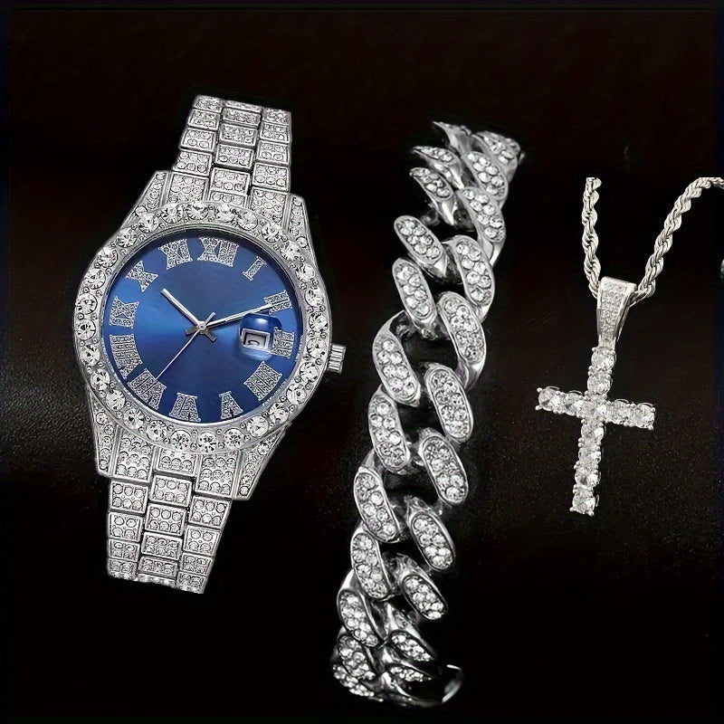 Mens Watch And Jewelry Combo Set Choose 3pcs Or 4pcs Option Premium Mayer Migu Necklace Bracelet Collection Geometric Pendant Gift Set Final Clearance for Christmas Fathers Day Birthday